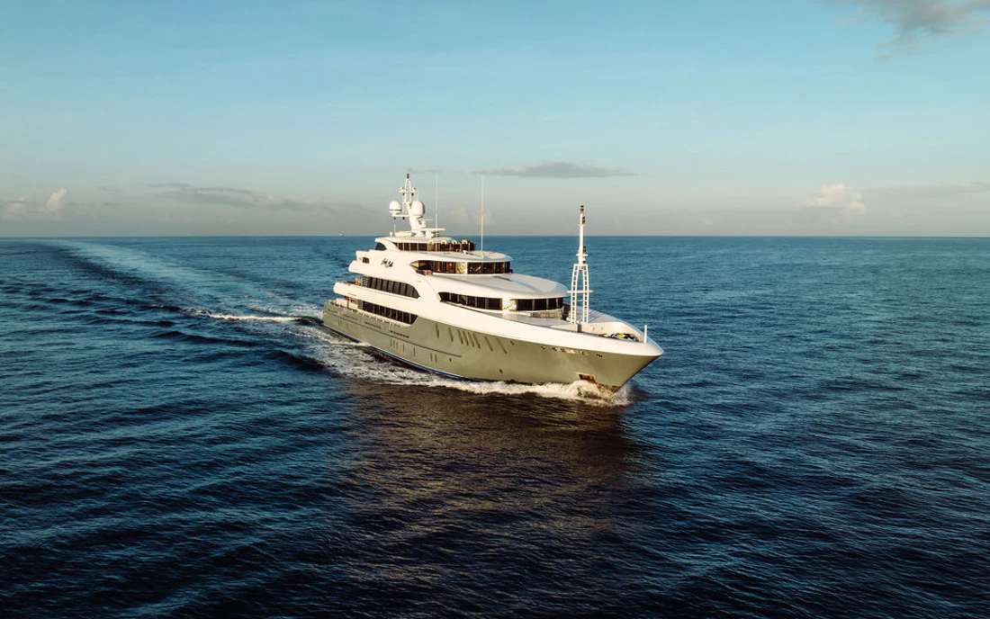 Lady Beth, a 180-foot Newcastle Marine motor yacht underway in open water